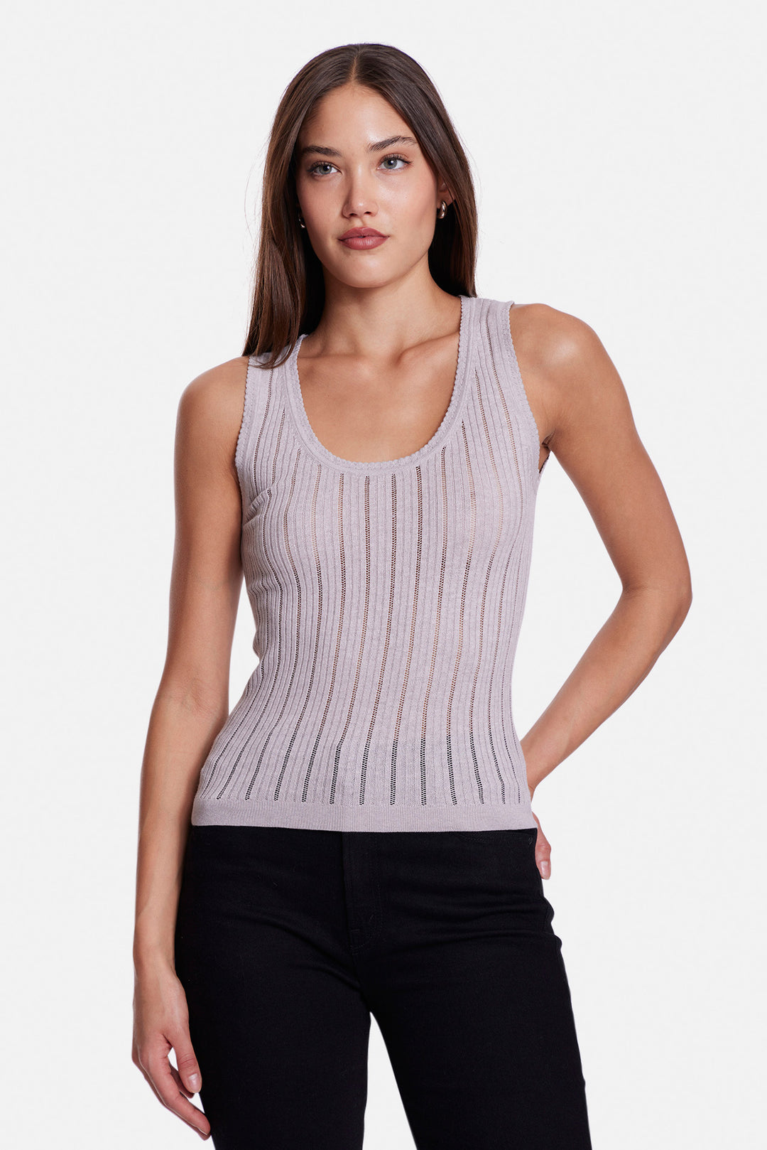 Rachel Drop Needle Pointelle Tank Pale Grey