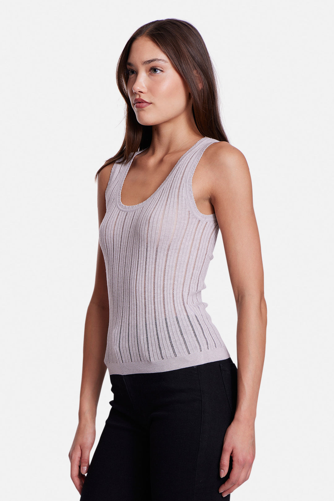 Rachel Drop Needle Pointelle Tank Pale Grey
