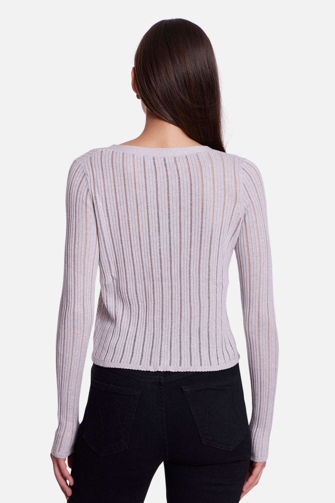 Monica Drop Needle Pointelle Cardigan Pale Grey