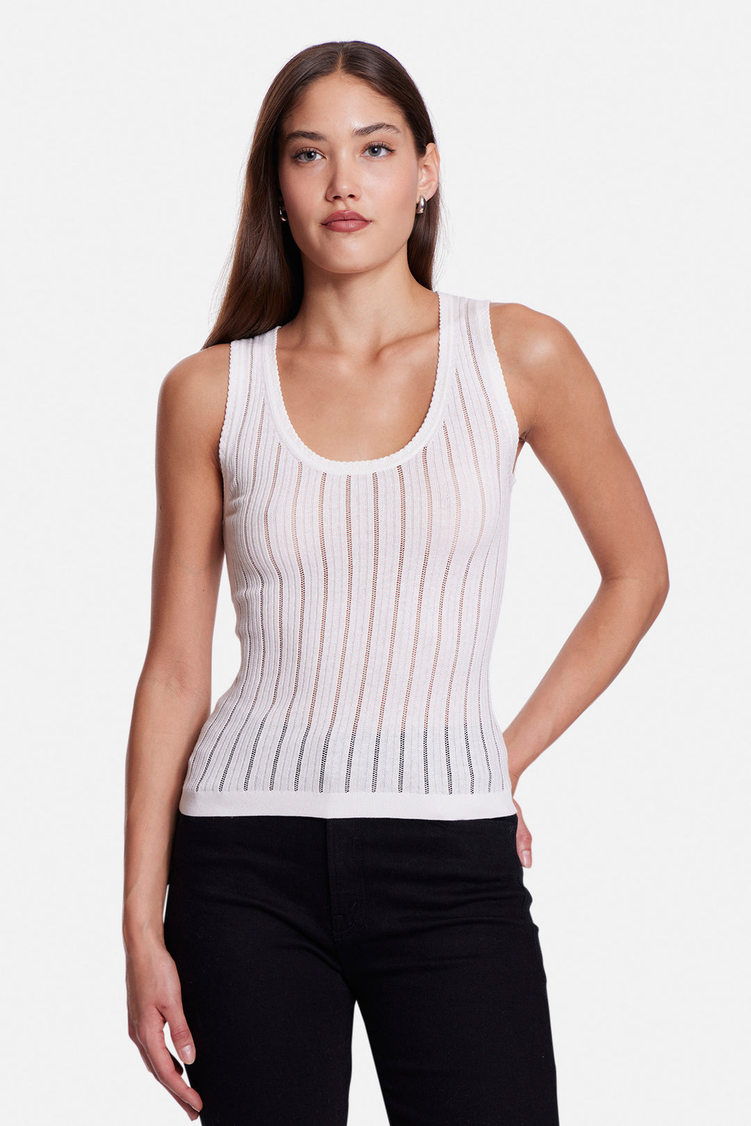 Rachel Drop Needle Pointelle Tank White
