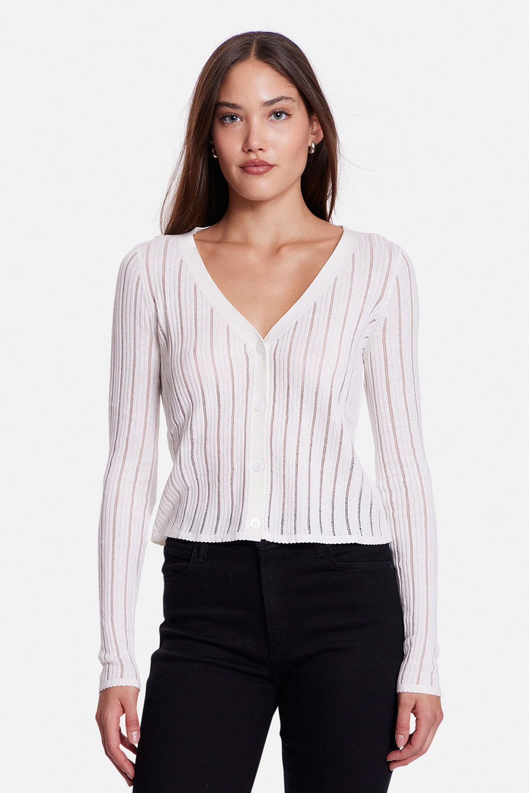 Monica Drop Needle Pointelle Cardigan White