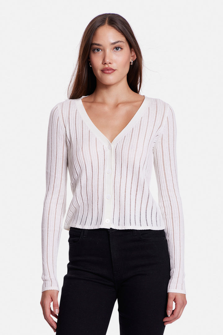 Monica Drop Needle Pointelle Cardigan White