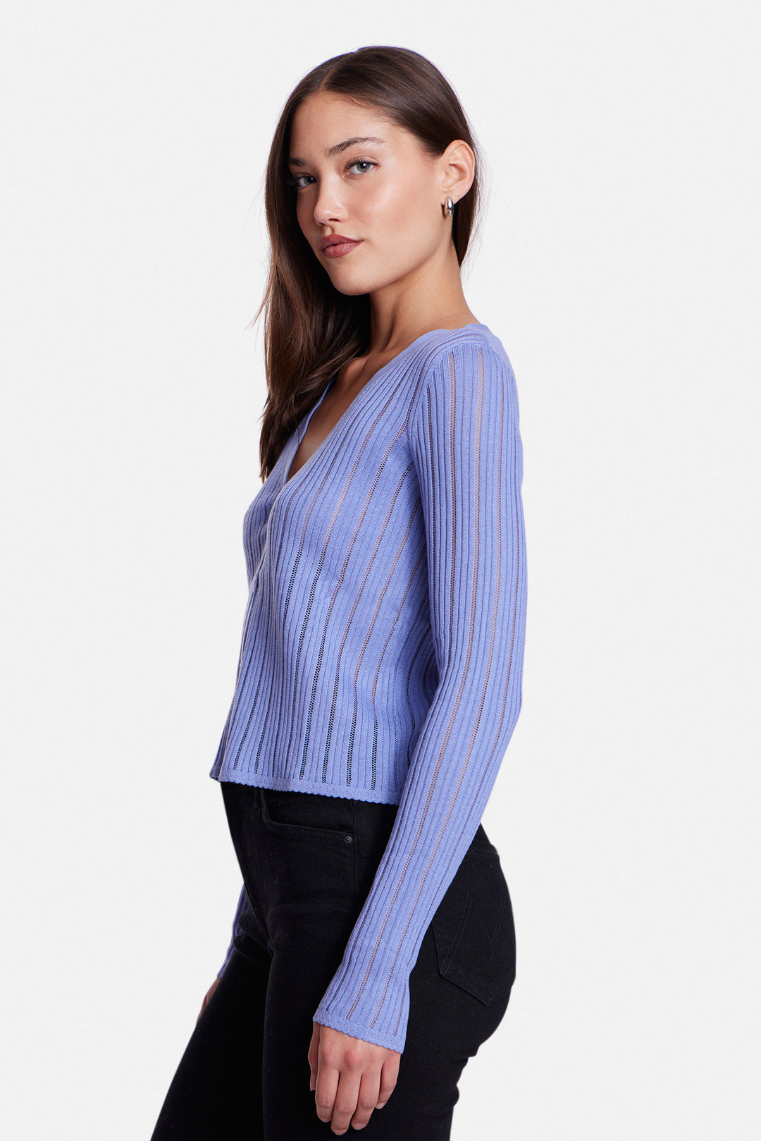 Monica Drop Needle Pointelle Cardigan Blue