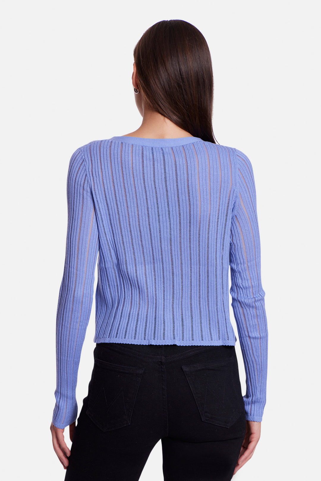 Monica Drop Needle Pointelle Cardigan Blue
