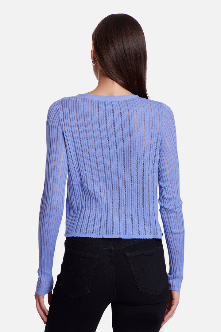 Monica Drop Needle Pointelle Cardigan Blue
