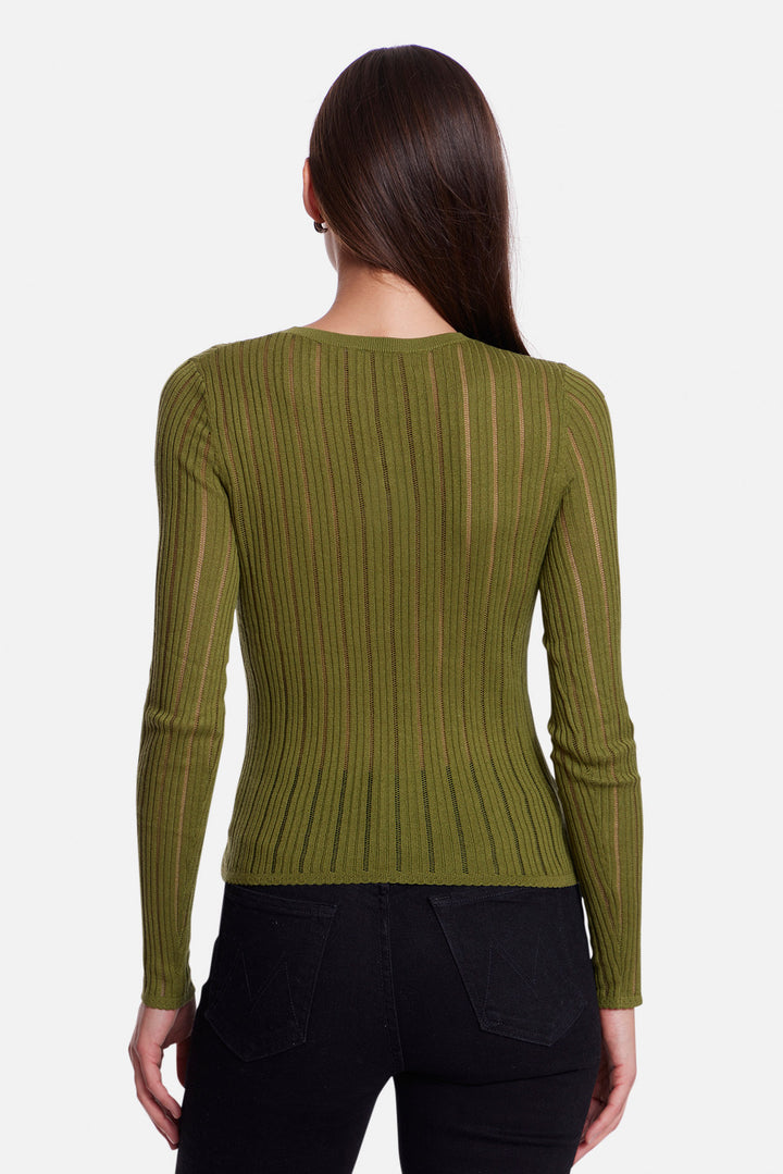 Sylvia Drop Needle Pointelle Henley Olive