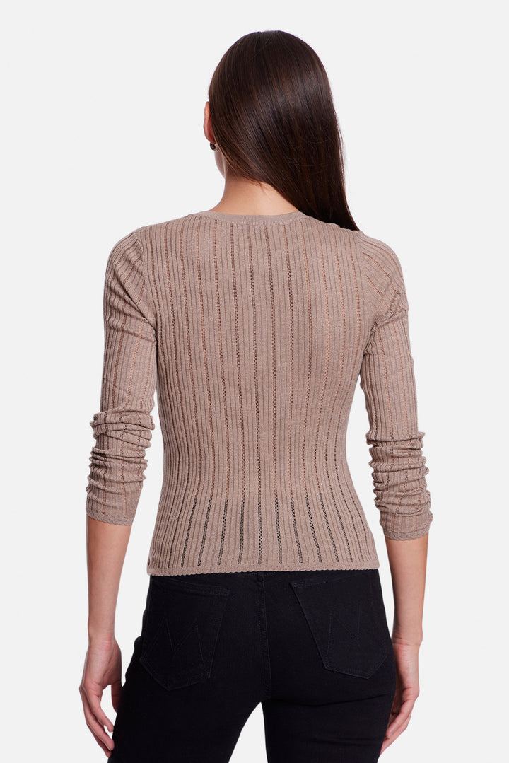 Sylvia Drop Needle Pointelle Henley Taupe