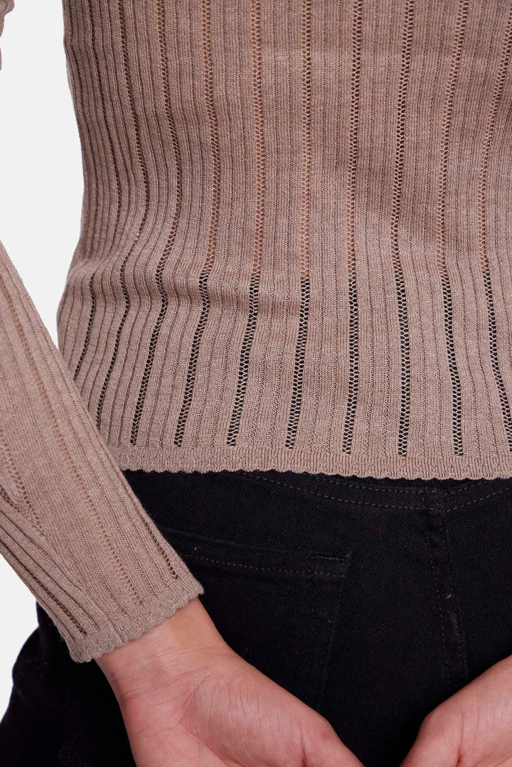 Sylvia Drop Needle Pointelle Henley Taupe