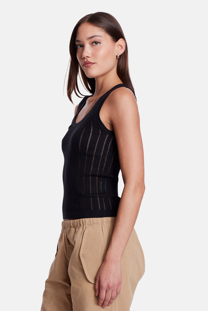 Rachel Drop Needle Pointelle Tank Black