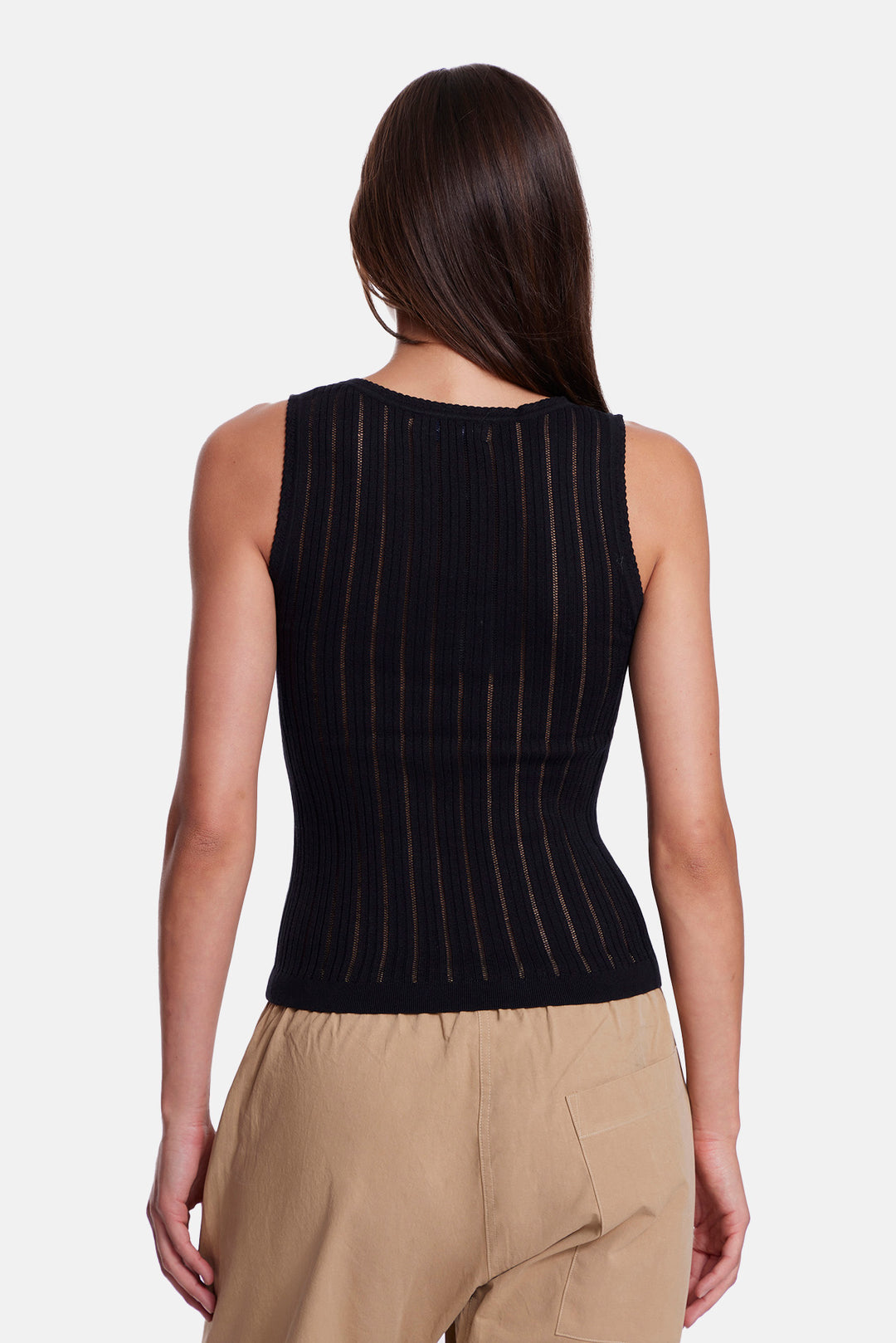 Rachel Drop Needle Pointelle Tank Black