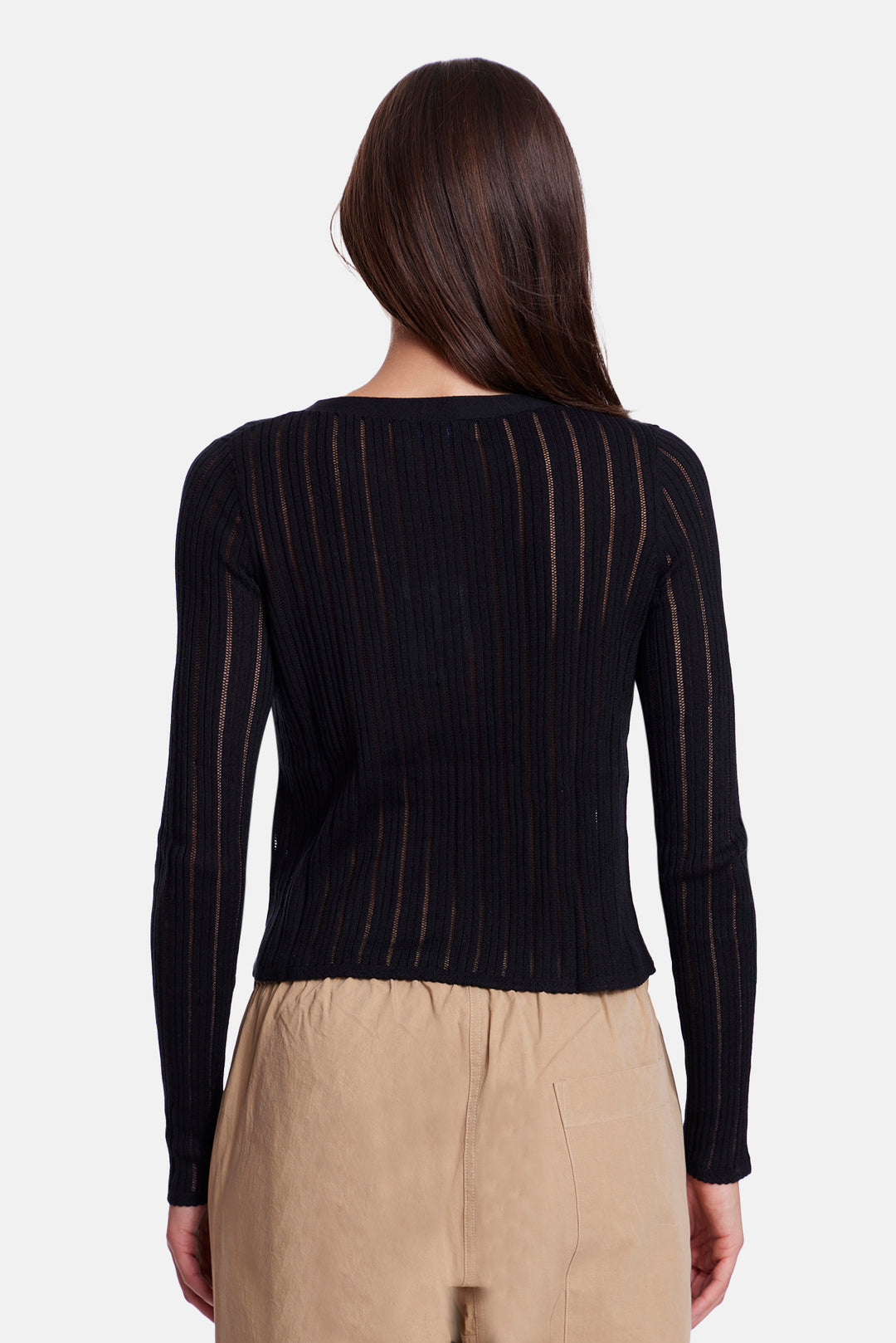 Monica Drop Needle Pointelle Cardigan Black