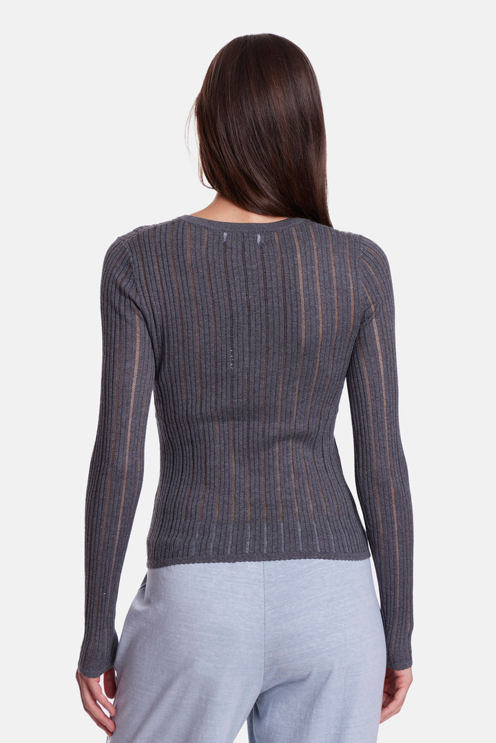 Sylvia Drop Needle Pointelle Henley Charcoal