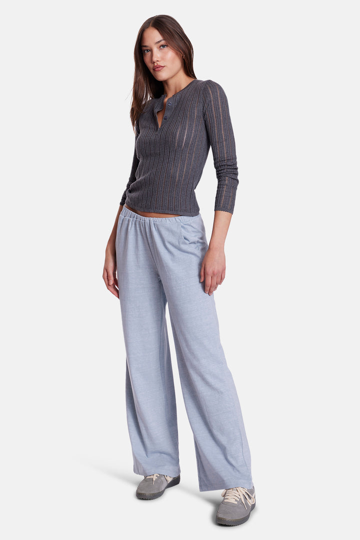 Sylvia Drop Needle Pointelle Henley Charcoal