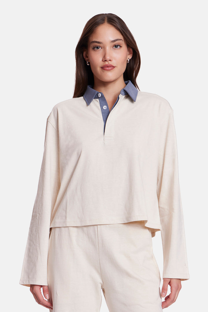 Phoebe Rugby Ivory w/ Navy Collar