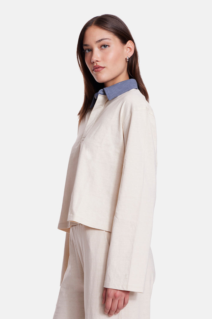 Phoebe Rugby Ivory w/ Navy Collar