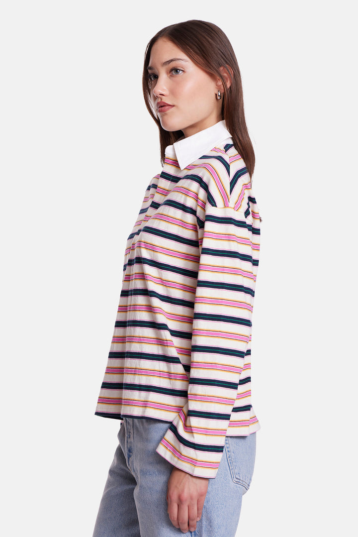 Nicky Oversized Rugby Ivory / Navy / Pink Stripe
