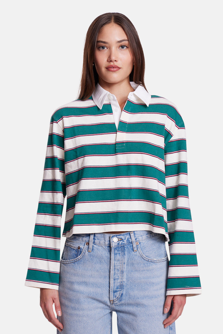 Phoebe Cropped Rugby Green Multi Stripe