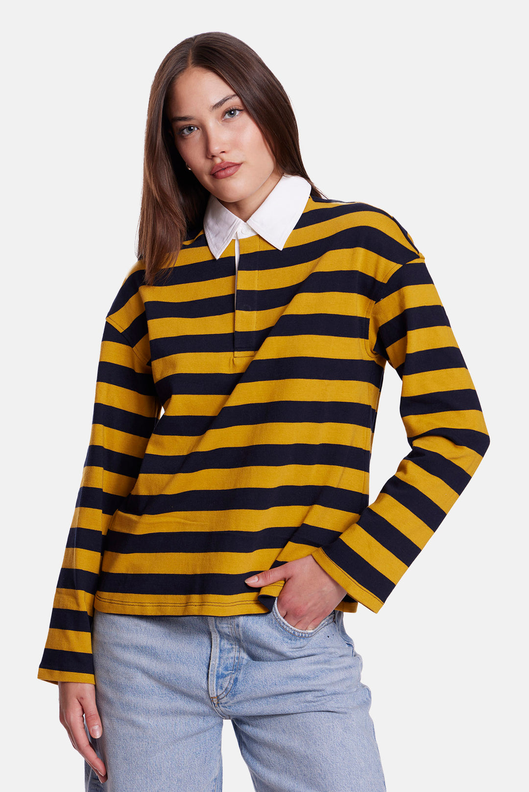 Nicky Oversized Rugby Navy / Yellow Stripe