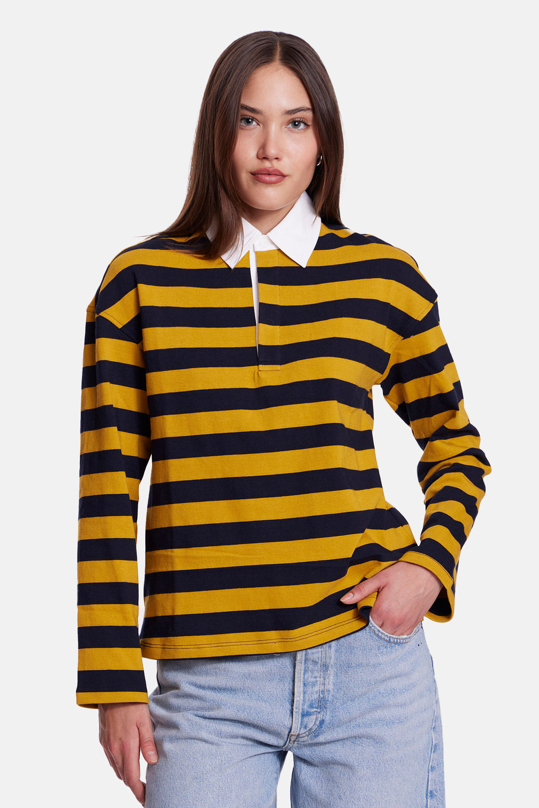 Nicky Oversized Rugby Navy / Yellow Stripe