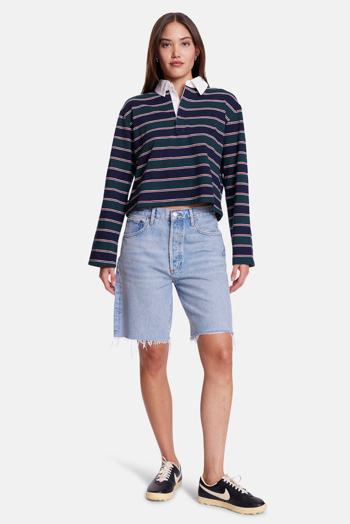 Phoebe Cropped Rugby Navy/Green Stripe
