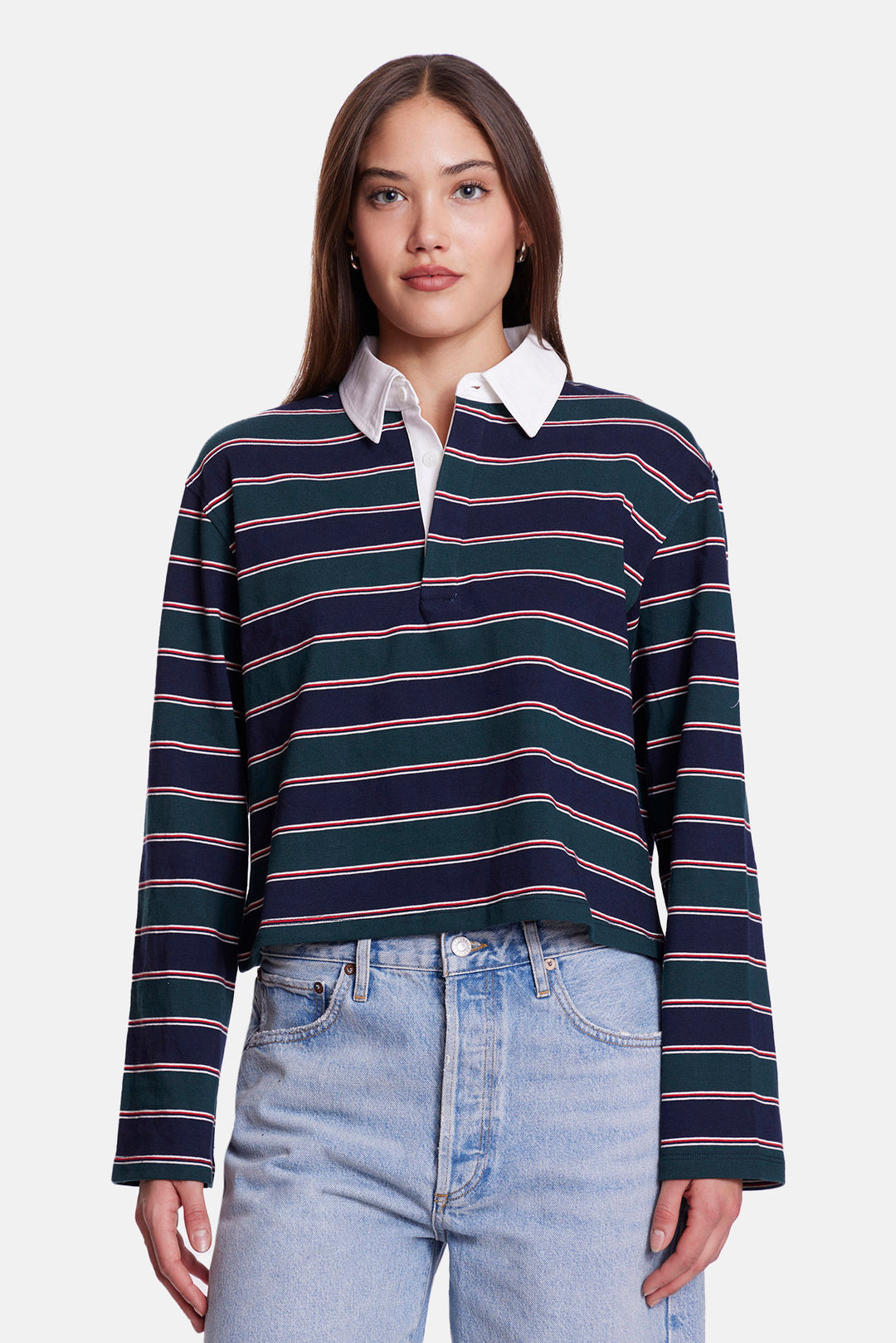 Phoebe Cropped Rugby Navy/Green Stripe