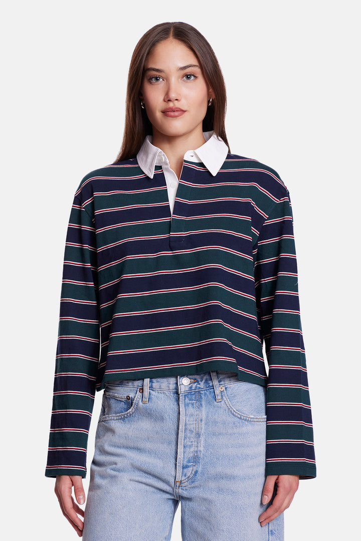 Phoebe Cropped Rugby Navy/Green Stripe