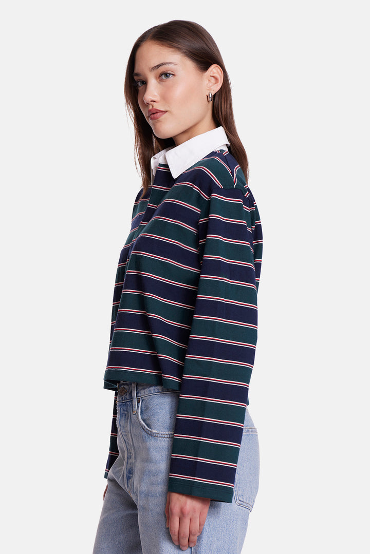 Phoebe Cropped Rugby Navy/Green Stripe