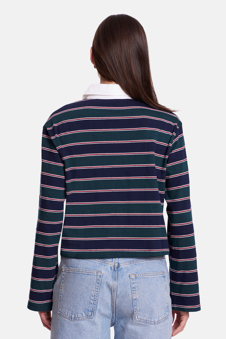 Phoebe Cropped Rugby Navy/Green Stripe