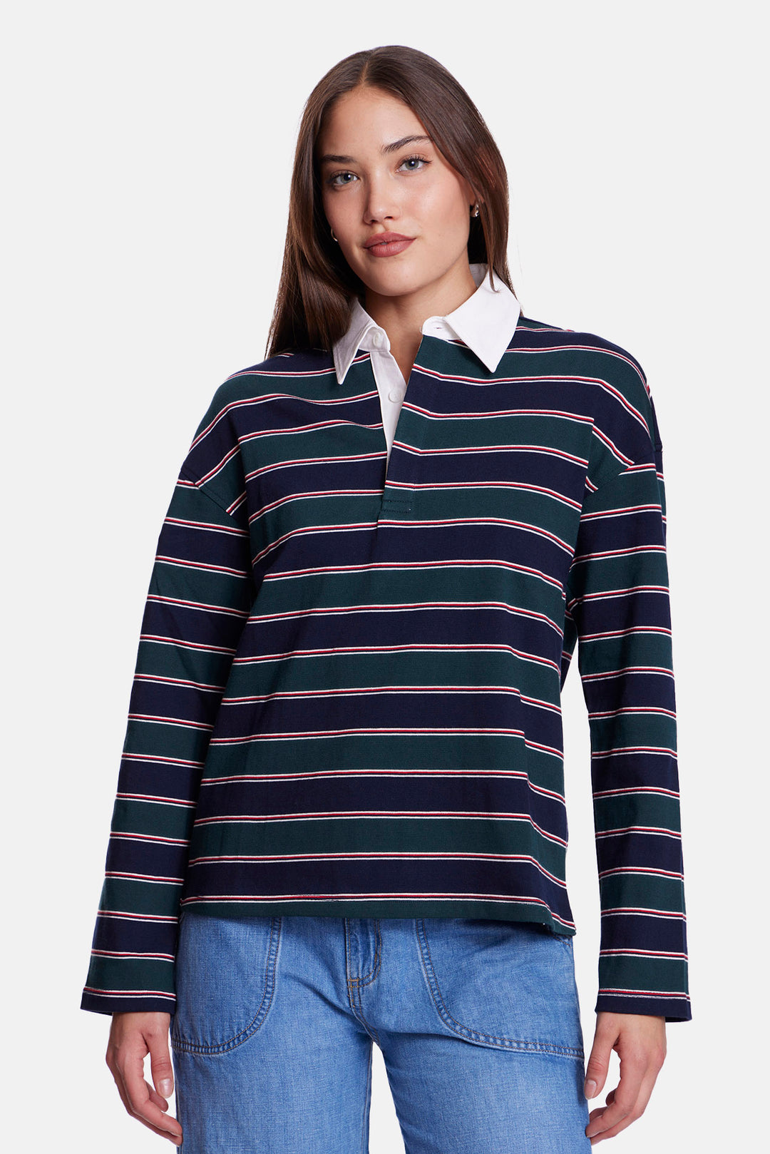 Nicky Oversized Rugby Navy / Green Stripe
