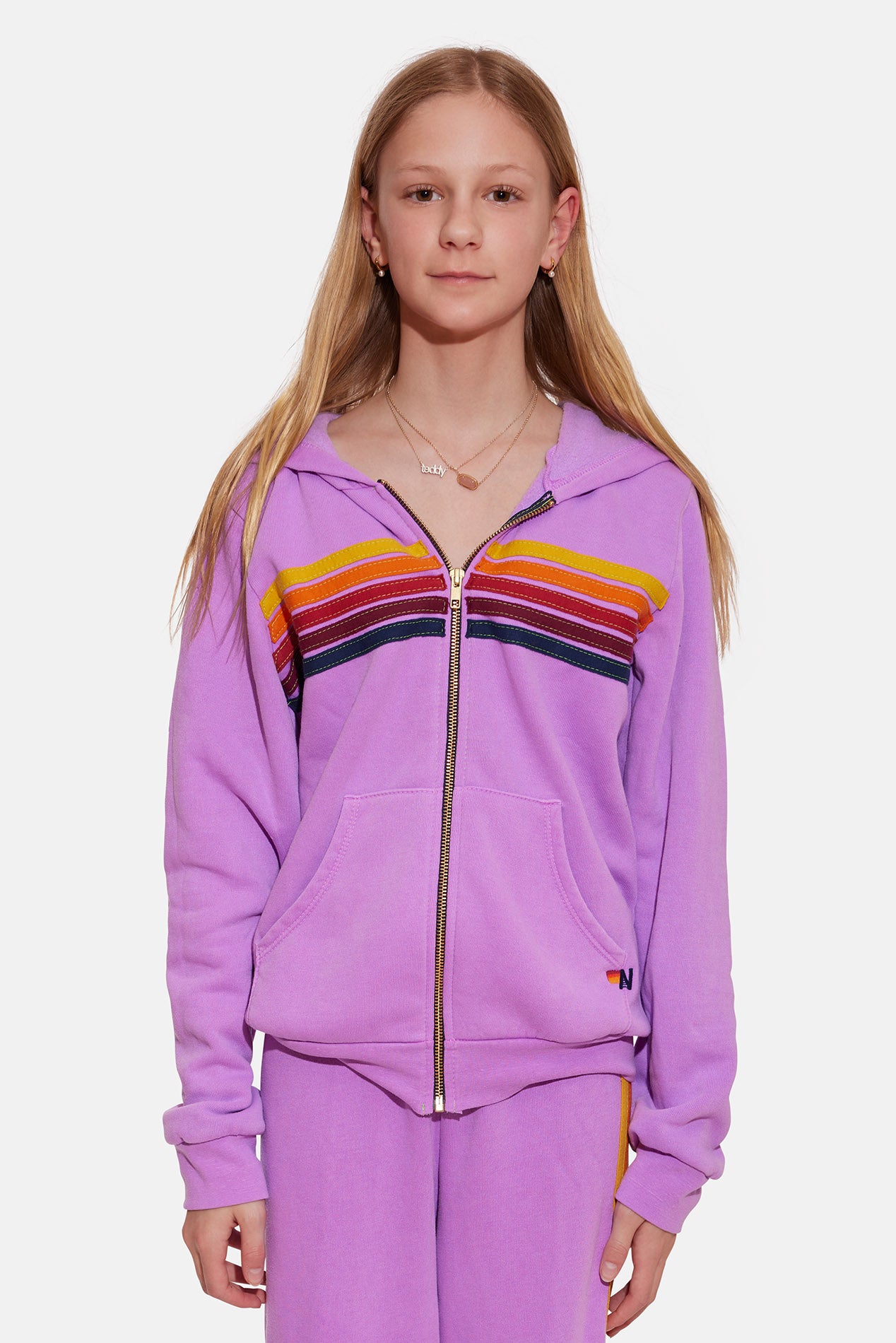 Kid's 5 Stripe Hoodie Neon Purple – blueandcream