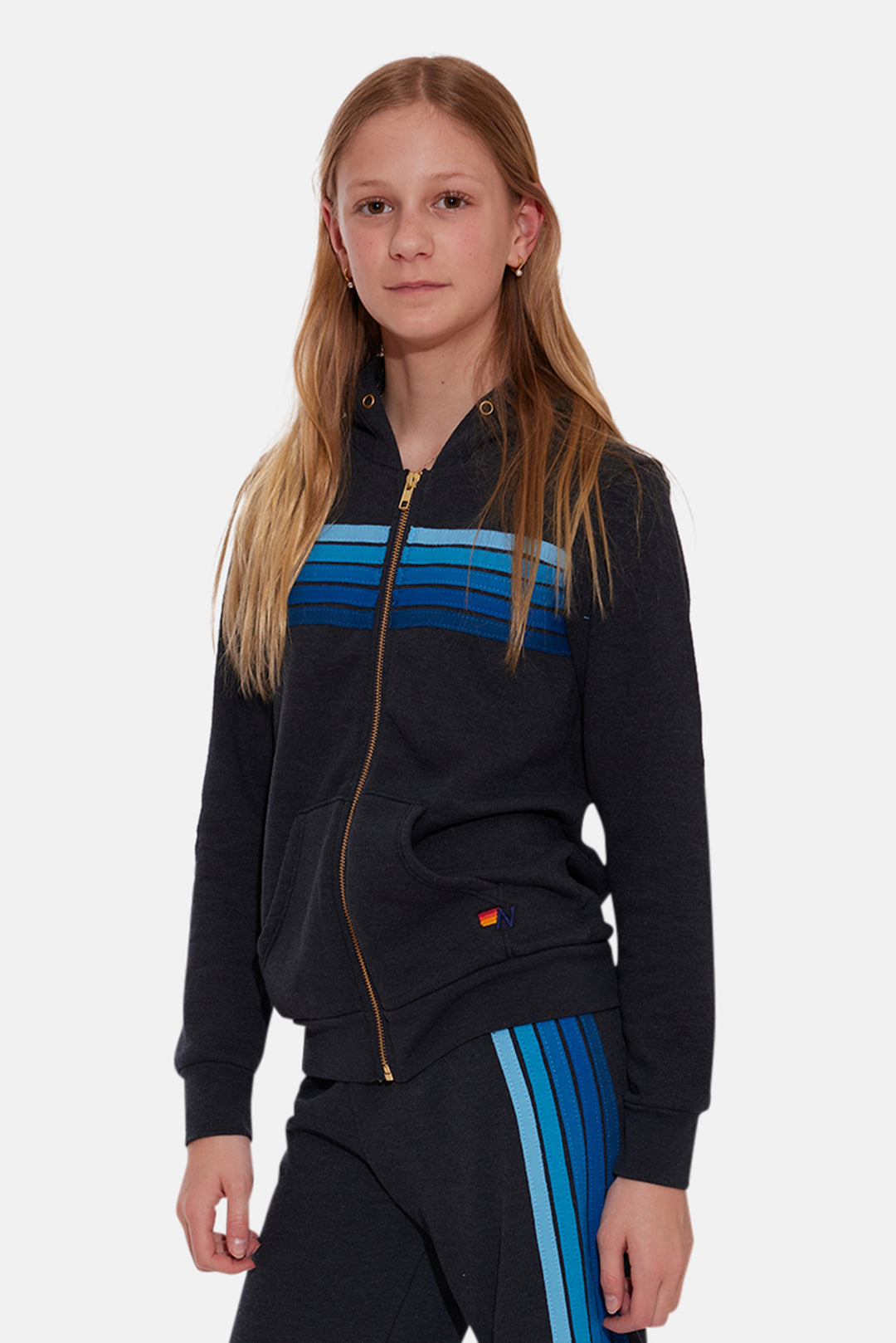 Kid's 5 Stripe Hoodie Charcoal / Blue