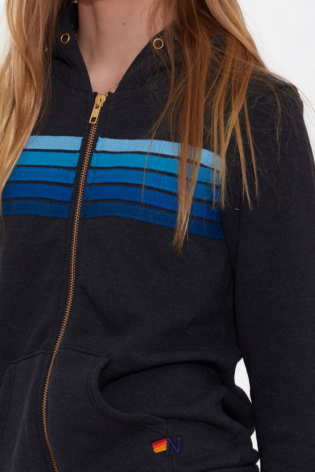 Kid's 5 Stripe Hoodie Charcoal / Blue