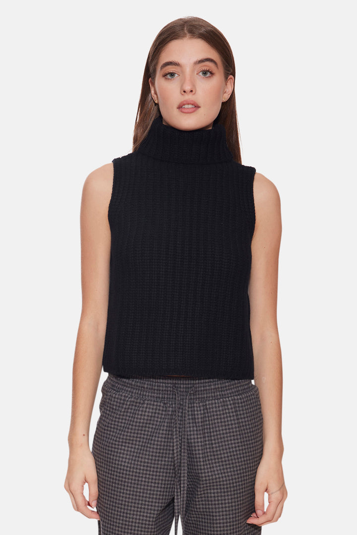 Maya Cashmere Sleeveless Turtleneck Black