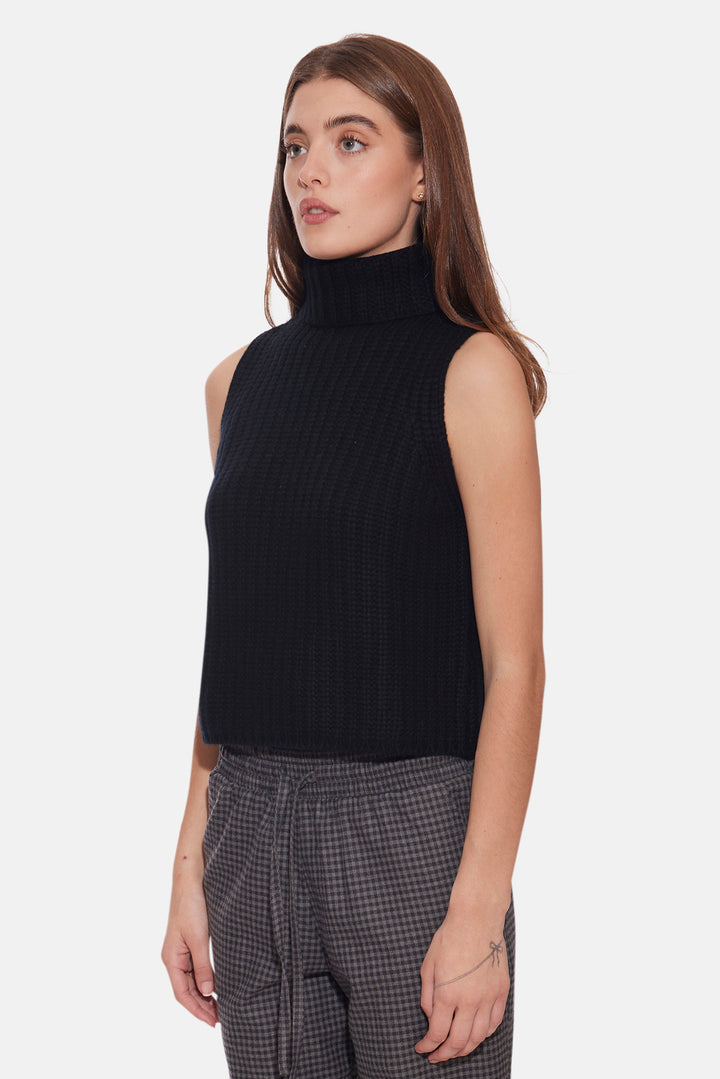 Maya Cashmere Sleeveless Turtleneck Black