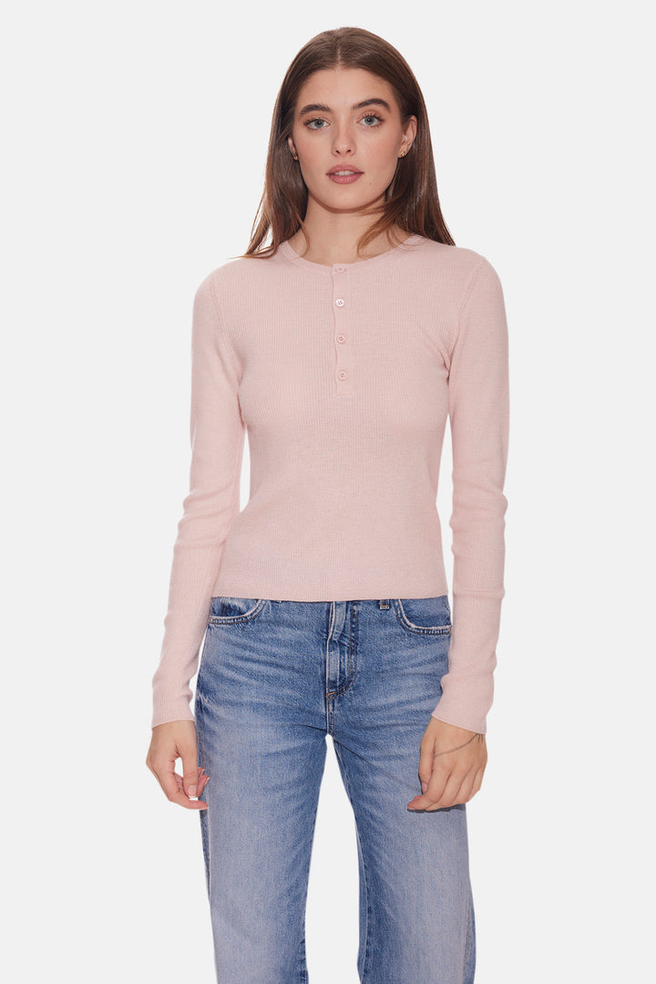 Sylvia Cashmere Henley Sweater Blush