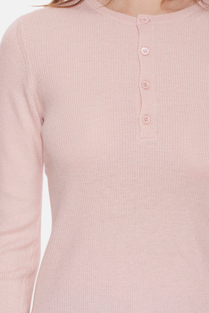 Sylvia Cashmere Henley Sweater Blush