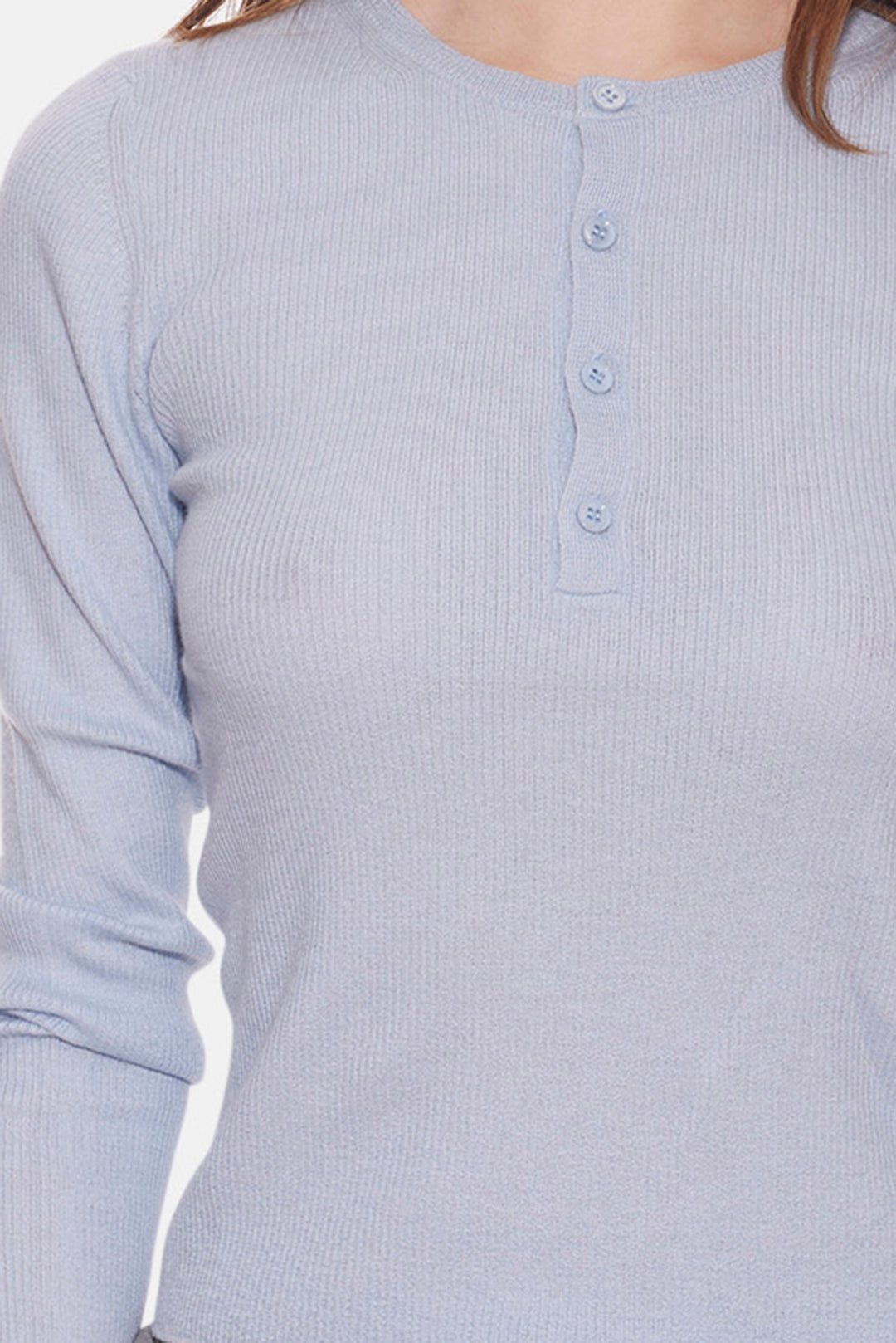 Sylvia Cashmere Henley Sweater Sky