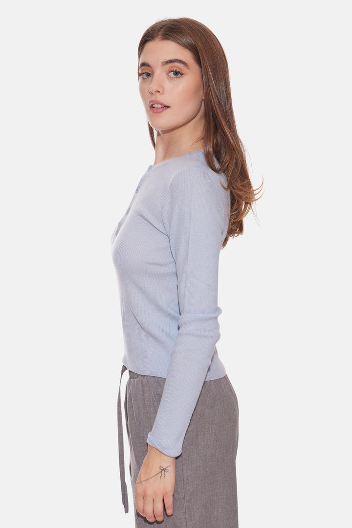 Sylvia Cashmere Henley Sweater Sky