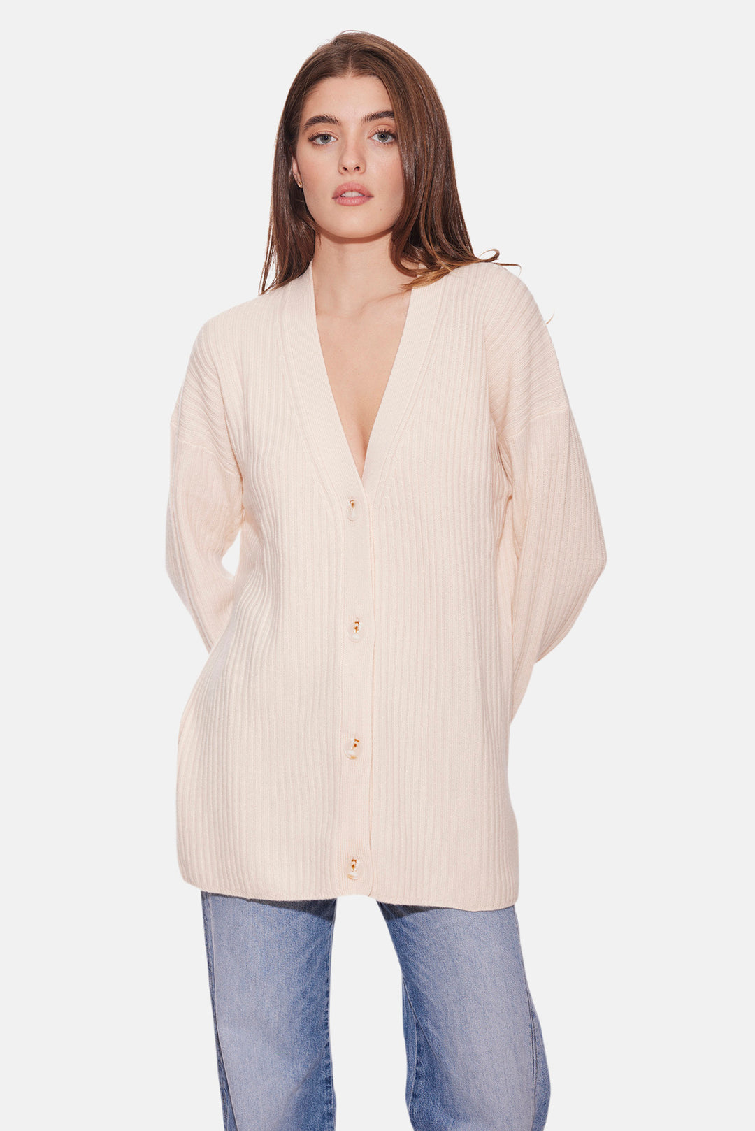 Lucy Ribbed Cocoon Cardigan Ricotta