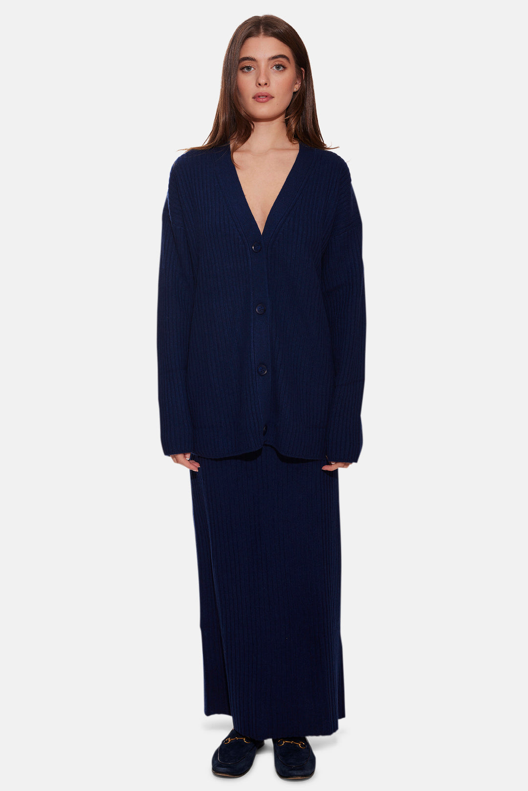 Lucy Ribbed Cocoon Cardigan Navy