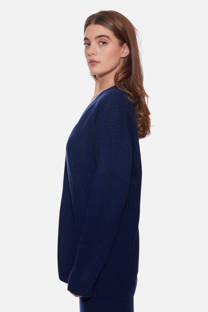 Lucy Ribbed Cocoon Cardigan Navy