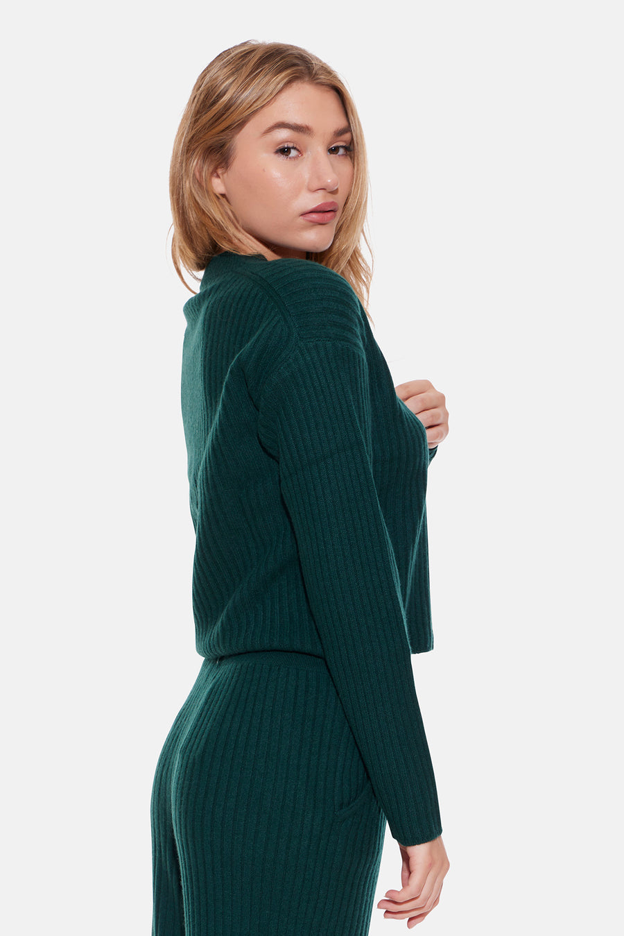 Beatrice Ribbed Cardigan Deep Forest