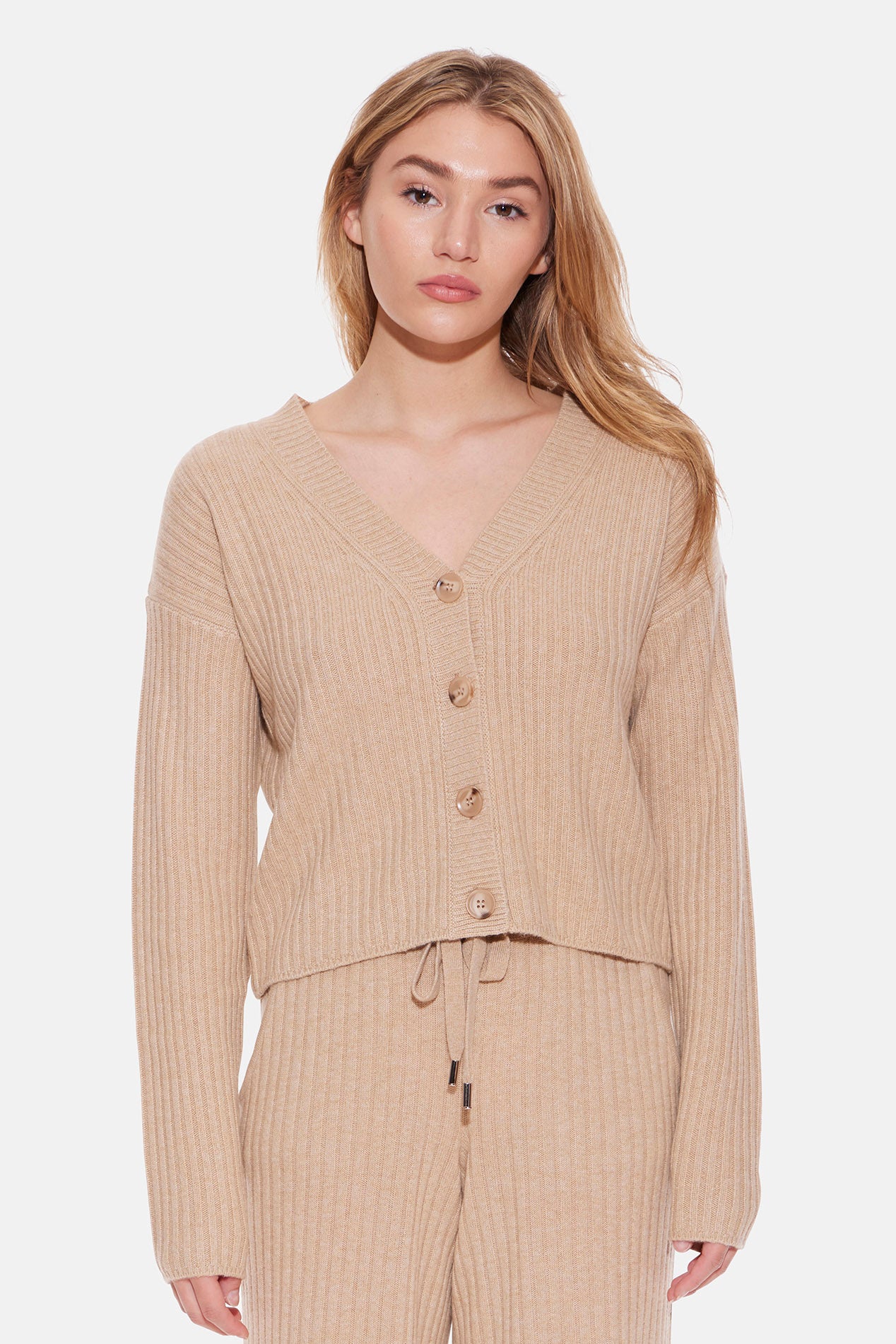 Beatrice Ribbed Cardigan Sand Hill blueandcream