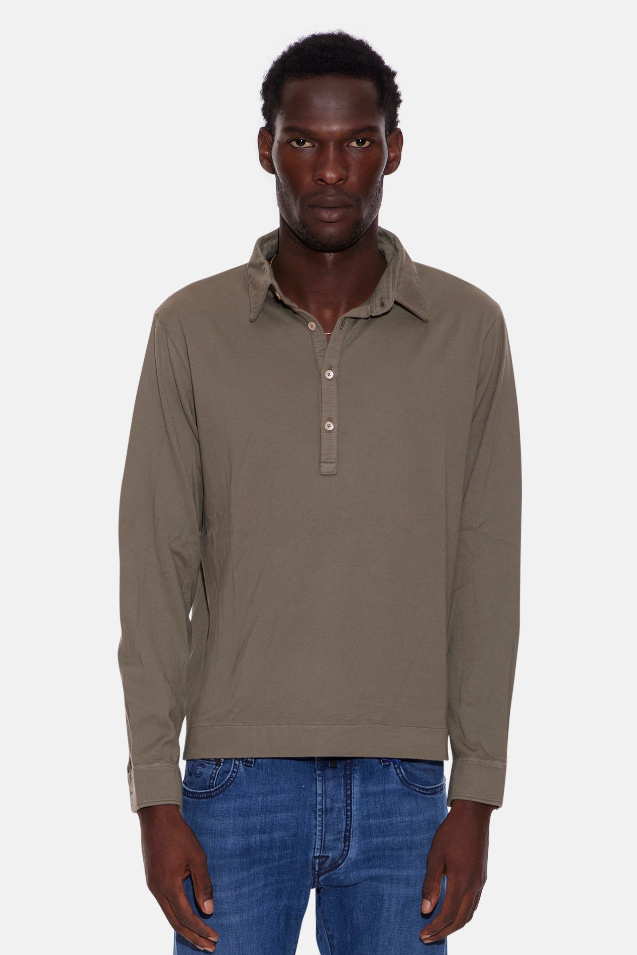 Boglioli Cotton Cashmere Long Sleeve Polo Army Green – blueandcream
