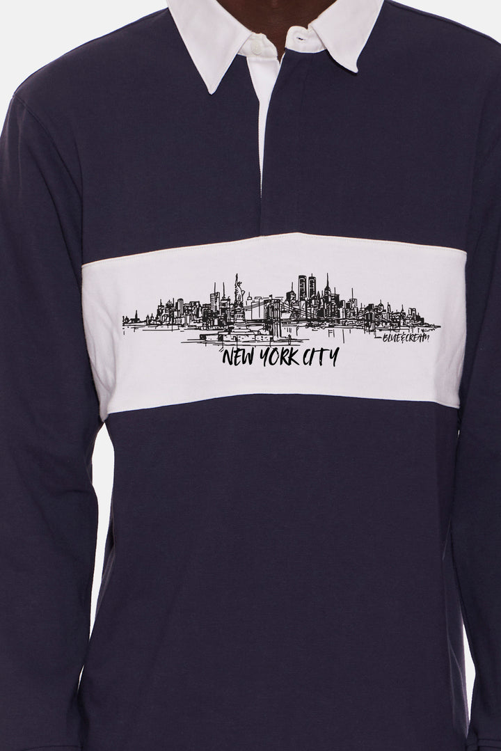 NYC Skyline Striped Rugby Navy W/White