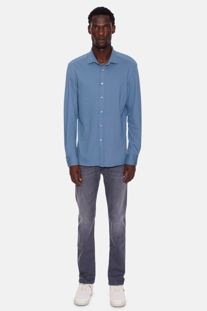 Jersey Cotton Button Up Shirt Blue