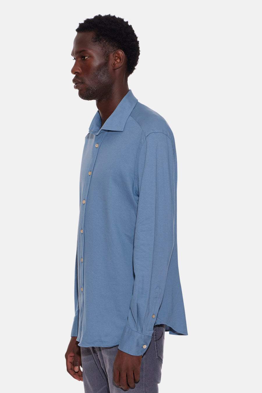 Jersey Cotton Button Up Shirt Blue