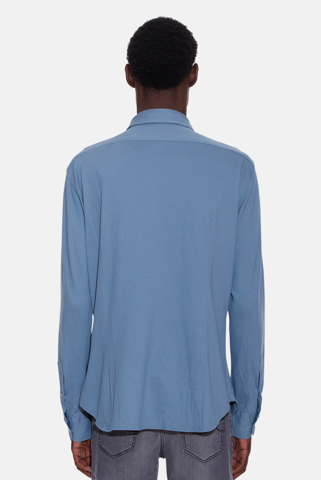 Jersey Cotton Button Up Shirt Blue