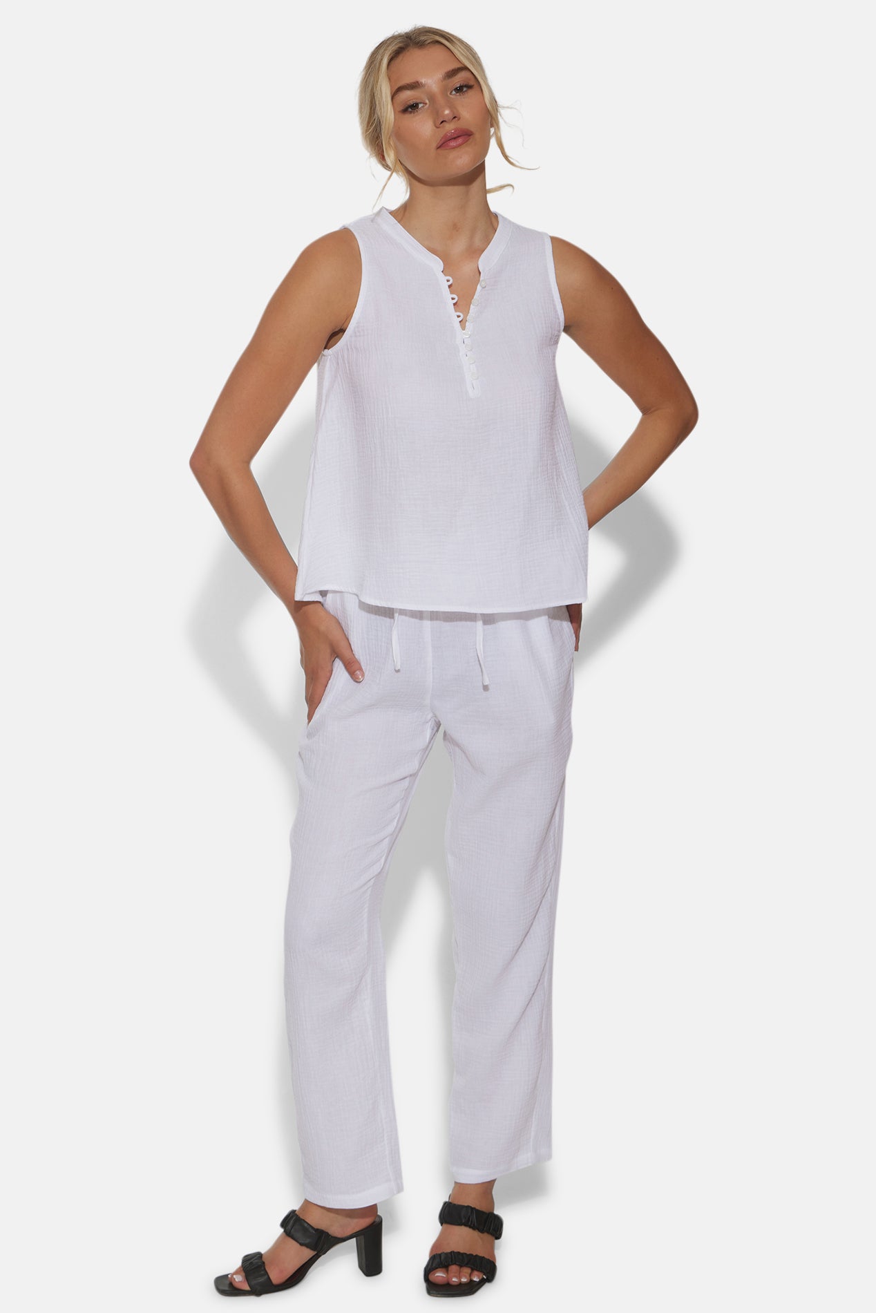 Devon Gauze Sleeveless Top White – blueandcream