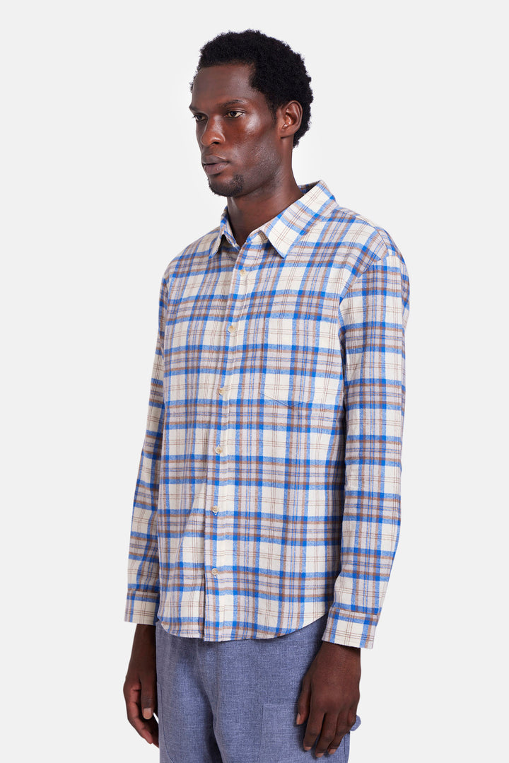 Brandon Brushed Flannel White/Blue Plaid